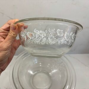 3 Vintage Pyrex Colonial Mist Clear Glass Mixing Bowl Set 1980s